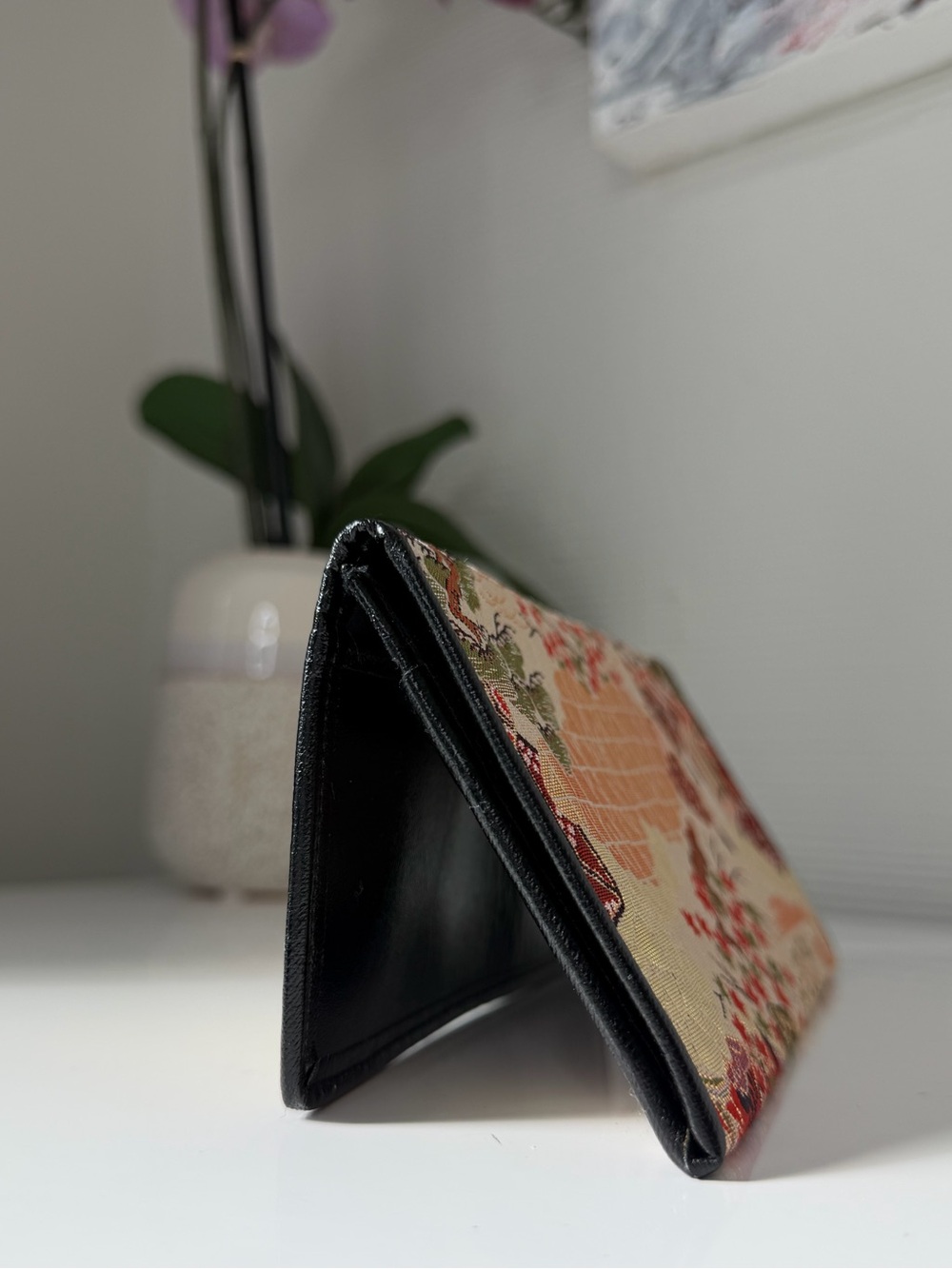 Vintage Japanese Silk Brocade Long Wallet Checkbook Cover Tale of Genji Gold - Picture 6 of 14